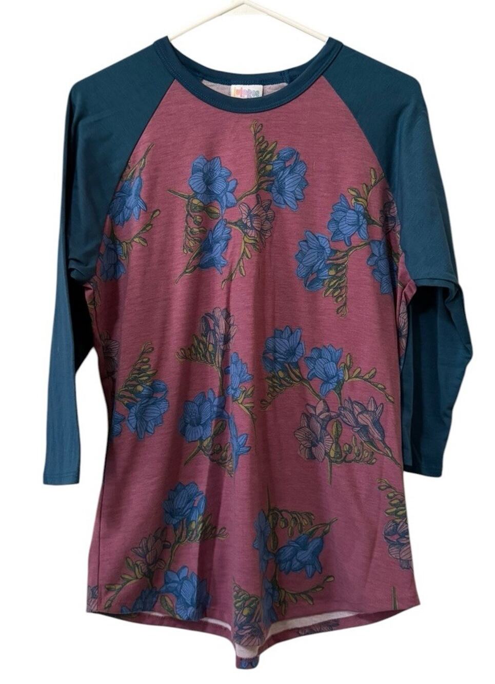 LulaRoe Women Sz Large 3/4 Sleeve Stretch Shirt Teacher Floral Cottagecore Chic